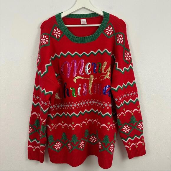 2/$25 Holiday Time Christmas Glitter Snowflakes Sweater Women's Size 1X .... - Picture 1 of 7